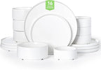 16 Pieces Porcelain Plates and Bowls Set, White Dinnerware Set for 4, Microwave and Dishwasher Safe - Scratch Resistant and Easy Clean, QOMO-1996