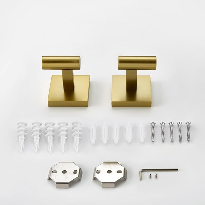 KOKOSIRI Robe Hooks Bathroom Towel Coat Hook for Bath Kitchen Wall 2 Pack Brushed Gold Stainless Steel B1013BG-P2