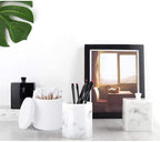 Cotton Swab Holder with Lid, White Qtip Holder Bathroom, Resin Cotton Ball Canister Jar Cosmetics Makeup Countertop Organizer Containers Canister Apothecary Jar