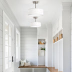 ALISADABOY Brushed Nickel Chandelier Modern Chandeliers Contemporary 3 Light 12.59'' Inch Semi Flush Mount Ceiling Light, with Lampshade, Drum Fixture, for Bedroom, Entryway, Kitchen, Closet, Laundry