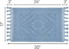 Savi Home Cotton Woven Jacquard Bathroom Rug, Woven Fringe Bathroom Mats, 100% Cotton, Non - Slip Bath Mat, Durable Thick Bath Mat 17”x30” with Fringes, Sky Blue