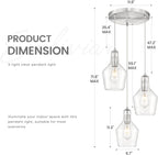 Emliviar Modern Kitchen Chandelier Brushed Nickel, 3-Light Hanging Pendant Lighting with Seeded Glass, Cluster Pendant Light Fixture for Entryway and Bedroom, DYE286G2-3 BN