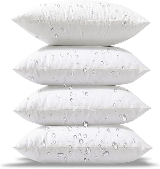 Phantoscope 16 x 16 Outdoor Pillow Inserts - Outdoor Pillows Water Resistant Polyester Throw Pillow Inserts Hypoallergenic Square Couch Sham Cushion Stuffer - 16 Inches, 4 Count (Pack of 1)