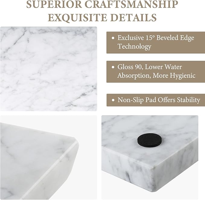 Koville Italian Carrara Marble Cutting Board for Kitchen, 12x8inch Hand Crafted Marble Slab for Cheese, Charcuterie, Pastry Board - Wedding Gift, House Warming Gift