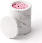 WORHE Marble Canister with Lid Natural Qtip Holder for Cotton Swabs, Balls, Pads, Floss Picks, Bath Salts - Vanity Makeup Storage Organizer Bathroom Essentials Accessories Decor White (DL011)