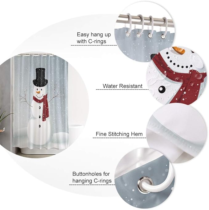 Vandarllin Custom Christmas Snowman Bathroom Shower Curtain,Waterproof Polyester Fabric -Blue Red White-66" x 72"