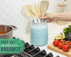 Comfify Wide Mouth Mason Jar Utensil Holder Decorative Kitchenware Organizer Crock, Dishwasher Safe - Kitchen Caddy Aqua Blue for Countertop, Large Size 7" Hight