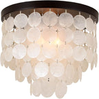 ALICE HOUSE 14-inch Capiz Shell Ceiling Light, Antique Bronze Finish, 3 Light Flush Mount Light for Bedroom, Kitchen, Entryway AL1701-S3