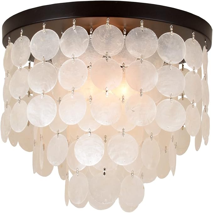 ALICE HOUSE 14-inch Capiz Shell Ceiling Light, Antique Bronze Finish, 3 Light Flush Mount Light for Bedroom, Kitchen, Entryway AL1701-S3
