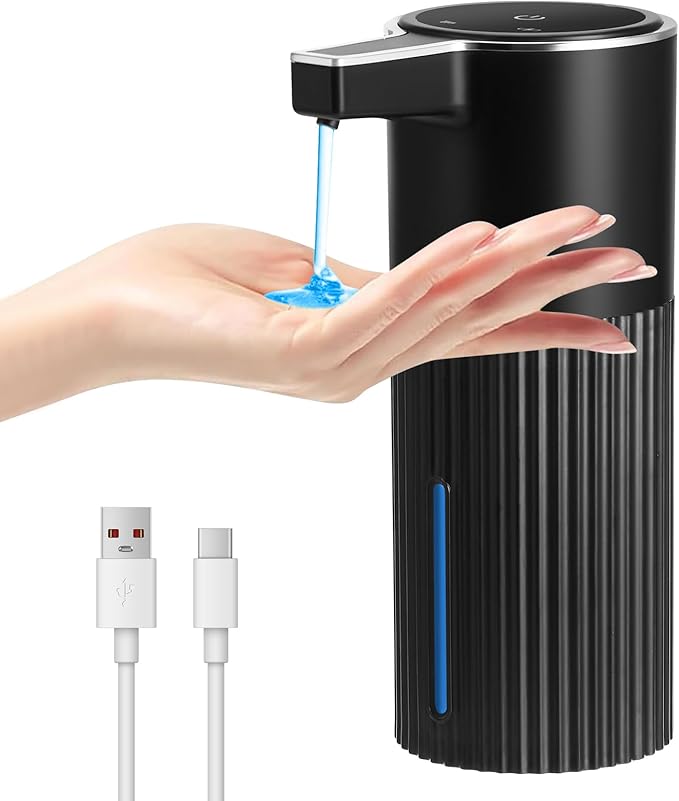 Automatic Soap Dispenser Touchless, USB Rechargeable Smart Hand Soap Dispenser, 4 Levels Adjustable, 13.5 oz/400 ml Wall Mounted for Bathroom, Kitchen (Thick Black)