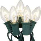 Couah C7 Christmas String Lights-25Ft Vintage Clear Lights with 27 Clear Incandescent Bulbs (2 Spare), Outdoor String Lights for Christmas Party Backyard Wedding - Green Wire