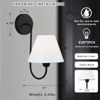 Gleaming Elegance Stainless Oil Rubbed Sconce, Stainless Steel White Linen Shade Wall Sconce, Wall Light for Living Room, Bedroom, Entryway, 7.5" w x 11" d x 14" h (Black)