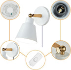 ClanKin Wall Sconces Lighting Fixture, Bedside Wall lamp for Industrial Bedroom, Bathroom Sink Lighting for Bedroom Hallway Living Room(1Pack-White with Plug in Swtich Cord)