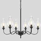 6-Light Farmhouse Black Chandelier 23.6 Inch - Rustic Industrial Iron Candle Hanging with Clear Glass Shades - Dining Room Lighting Fixture for Hallway, Living Room, Foyer, Bedroom,Kitchen Island