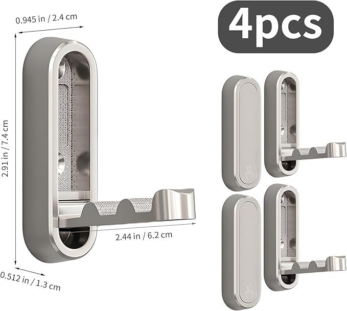 4Pcs Foldable Wall Hooks, Zinc Alloy Folding Hook Silver, Heavy Duty Folding Coat Hooks Wall Mounted for Hanging Coat Towels Bags Keys (Silver, 4 Pack)