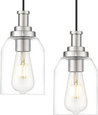 zeyu Modern Pendant Light 2 Pack, Hanging Ceiling Light Fixture for Dining Room Bedroom, Brushed Nickel Pendant Lighting with Clear Glass Shade, ZG33M1L-2 BN