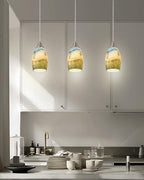 Mini Glass Pendant Lights,Blown Art Glass Pendant Hanging Light Fixtures Kitchen Island Pendant Lamp Shade with Brushed Nickel Finish for Bar Counter,Hallway,Dining Room Multi color-1P