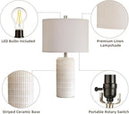23'' Set of 2 Modern Ceramic Table Lamps for Living Room Bedroom, Nightstand Farmhouse Beige White Desk Lamp for Bedside End Table Entryway, 2 LED Bulbs Included