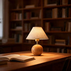 Table Lamp for Living Room,Wood Base Flaxen Fabric Shade Desk Lamp for Bedroom,Small Décor Ambient Bedside Lamps for Night Stands,LED Bulb (not Included)