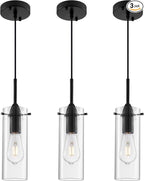 Black Pendant Lights Kitchen Island 3 Packs, Glass Pendant Light, Modern Clear Glass Pendant Light Fixture, Pendant Lights for Kitchen Island, Bedroom, Living Room, Bathroom
