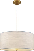 Kira Home Pearl 18" Modern 3-Light Large Drum Pendant Chandelier, White Textured Shade + Glass Diffuser, Adjustable Height, LED Compatible, Cool Brass Finish
