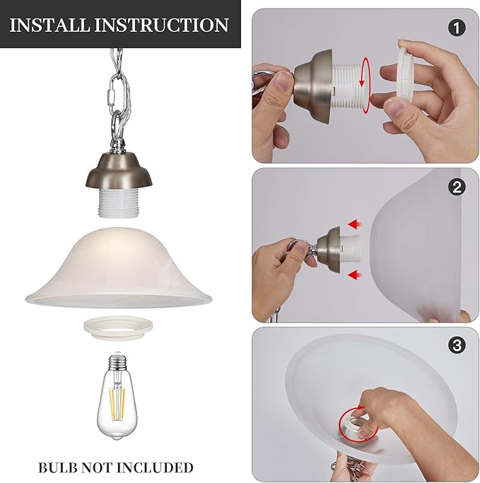 Vintage Plug in Pendant Light,Hanging Lights with Plug in Cord,16.4Ft Cord & 14.7Ft Chain Dimmable Brushed Nickel Hanging Light Fixture,Hanging Lamp with On/Off Switch for Kitchen,Bedroom,Living Room