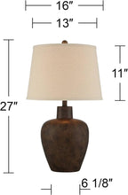 Regency Hill Glenn 27" Tall Urn Farmhouse Rustic Natural Cottage Southwestern Table Lamps Set of 2 WiFi Smart Socket Dark Terra Cotta Finish Living Room Bedroom Bedside Nightstand Fabric Shade
