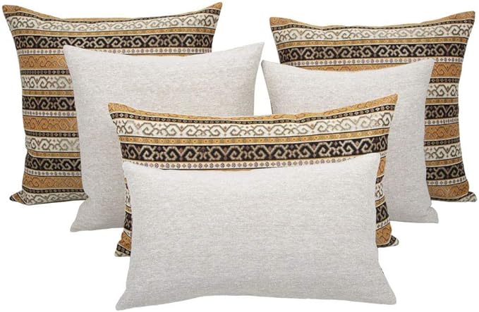 Large Throw Pillow Covers Mustard Yellow and Black Kilim - 22 x 22 Inches Decorative Pillows, Boho Room Decor for Couch, Bohemian Outdoor Case for Farmhouse, Ethnic, Tribal Cushions
