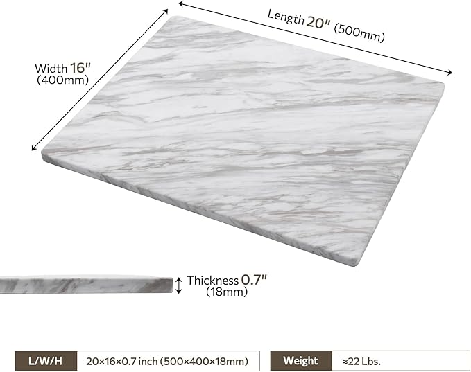 Natural Marble Cutting Board For Kitchen, 16 x 20 Inch Marble Slab Pastry Board With Non-Slip Feet For Baking, Cheese, Charcuterie, Chocolate, White Gray Net Veins