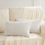 Fancy Homi Pure White Lumbar Decorative Throw Pillow Covers 12x20 Inch for Living Room Couch Bed Sofa, Rustic Farmhouse Boho Home Decor, Soft Striped Corduroy Rectangle Cushion Case 30x50 cm