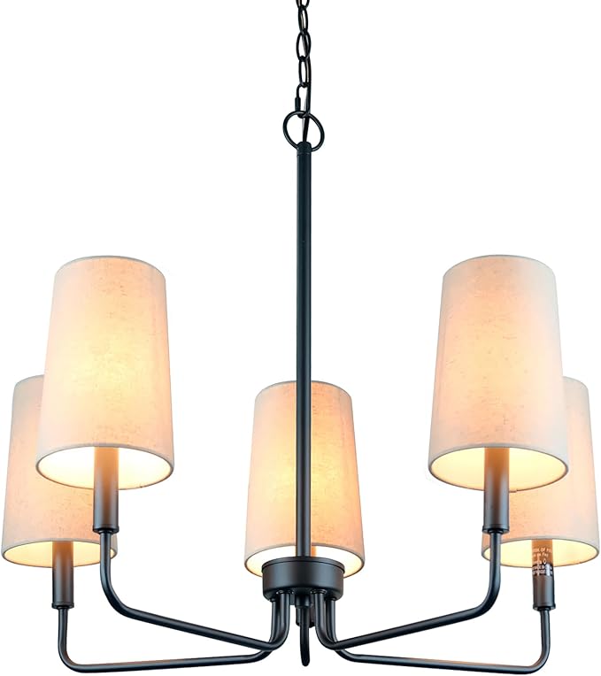 Chandelier, Matte Black with Beige Linen Fabric Shade, Farmhouse Linear Island Lighting Fixture for Kitchen, Dining Room (Matte Black with Linen Fabric Shades)