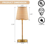 Boho Hand Woven Rattan Table Lamp Natural Wicker Desk Lamp Brass Table Lights for Bedsides Bedroom Table Top Home Office