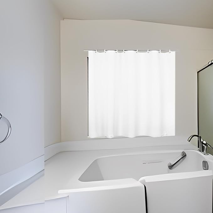 Waterproof Shower Curtain for Window Inside Shower, 48 x 48 Inches Short Plastic Bathroom Window Curtain Heavy Duty Vinyl with Hooks, White, 48x48