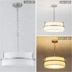 15.7" Modern Drum Chandelier Ceiling Light Fixture,3-Light Drum Pendant Light with White Fabric Shade,Adjustable Brushed Nickel Dining Room Chandelier for Kitchen Island Over Table Bedroom,E26