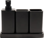 Bathroom Accessories Set, 4 Pcs Bathroom Accessory Set, Soap Dispenser, Toothbrush Holder, Qtip Holder Set, Bathroom Sets Complete, Bathroom Sink Set for Modern Home,Matte Black