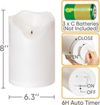 Homemory 6.3" x 8" Extra Large Outdoor Waterproof Candle with Auto 6-Hour Timer, Big Flameless Candle, Extra Wide and Tall Pillar Candle Battery Operated, White Plastic Made, Long Last for Months