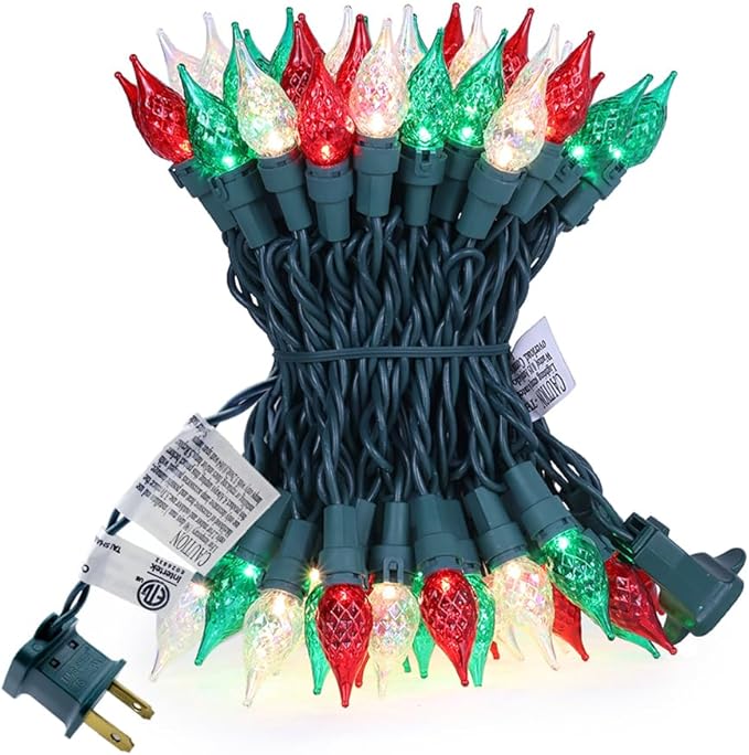Red White and Green Christmas Lights Outdoor Faceted C5 70 LED