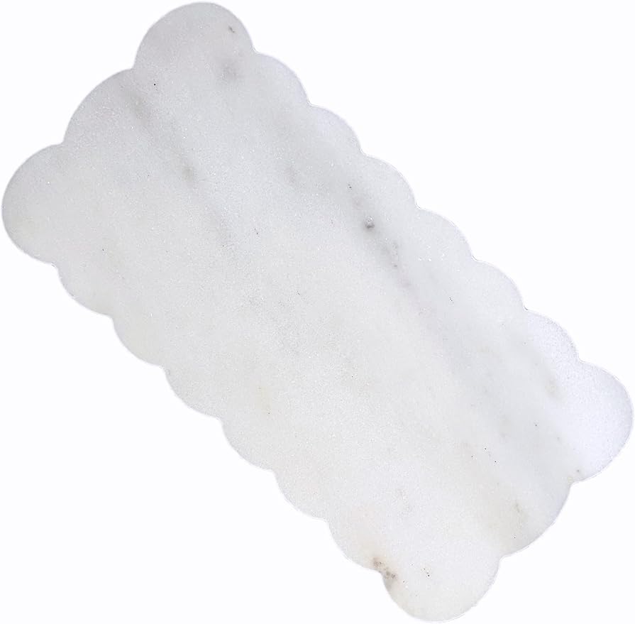 Natural Marble Tray, 12 x 6 inches Serving Board, Bathroom Organizers and Storage, Scallop Stone Present for Home Kitchen Vanity Countertop Decor (Marble, White)