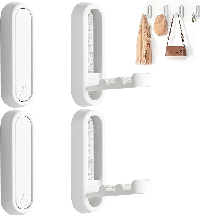 4Pcs Foldable Wall Hooks, Zinc Alloy Folding Hook White, Heavy Duty Folding Coat Hooks Wall Mounted for Hanging Coat Towels Bags Keys (White, 4 Pack)