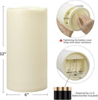 Outdoor Flameless Candles Waterproof: 6" x 12" Extra Large LED Battery Operated Flickering Pillar Candles with Timer Remote Control Fake Plastic Tall Electric Candles for Porch Lanterns, Set of 2
