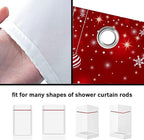 Red Christmas Shower Curtain Set, Merry Christmas Ball Winter Snowflakes Glitter Sparkle Shower Curtain for Bathroom Xmas Holiday Decor, Durable Fabric Machine Washable with Hooks, 72 x 72 Inches