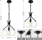 Glass Pendant Light Kitchen Island, 11.8" Industrial Hanging Light Fixture, Black Pendant Lighting with Glass Shade for Dining Room Kitchen Sink Hallway Entryway