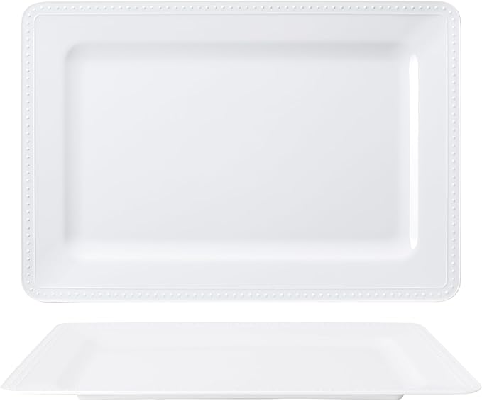Melamine Large Serving Platter Set for Party Supplies,16"x11" Platters for Serving Food, 2pcs White reusable Serving Tray for Cookie, Fruit, Snack,Party Food Display,Stackable Kitchen CounterTop Tray