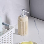 2Pcs Beige Natural Travertine Textures Hand Soap Dispenser Set, Small Bathroom Countertop Resin Liquid Soap Dispensers, Kitchen Dish Wash Soap Dispensers,Refillable Dispenser with Vertical Stripe
