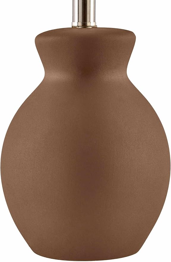 BoutiqueRugs Liliac Boho Ceramic Bedside Table Lamp for Bedroom Nightstand - End Side Lighting for Living Room - Shade Cotton - White, Brown - 15" H