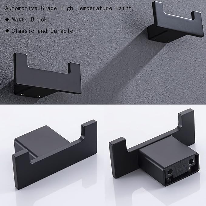 RANDOM Black Double Towel Hook SUS304 Stainless Steel Towel Hooks for Bathroom Wall Mounted Coat Hooks Heavy Duty Wall Hook Square Hand Towel Holder Matte Black Robe Hook.96009-8MB-2