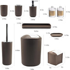 Bathroom Accessory Set - 10 Piece Brown Bathroom Accessories Set with Trash Can, Toothbrush Holder and Cup, Soap Dispenser, Soap Dish, Toilet Brush Holder, Vanity Tray, Qtip Holder, Tissue Box Cover