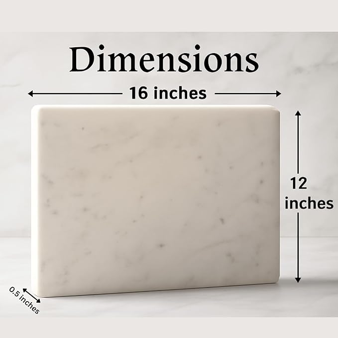 Marble Cheese and Pastry Board 16 x 12 Inch – Natural Carrara White Marble Cutting Board and Serving Tray for Dough, Bread, Pizza, Charcuterie – Heavy, Non-Slip, Gift-Ready.