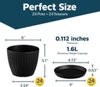 Black 6-Inch Plant Pots with Drainage & Saucers 24 Pack, Indoor & Outdoor Planters for Houseplants, Herbs, and Flowers, Durable & Weatherproof Material, Stackable, Lightweight, Minimalist Design