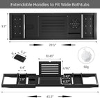 Bamboo Bathtub Tray for Luxury Bathroom, Expandable Premium Bath Tray w/Soap Towel Book Holder, Adjustable Bath Accessories for Tub,Extendable Tub Tray with Wine Glass Cup Organizer 29.5"-43.3" Black